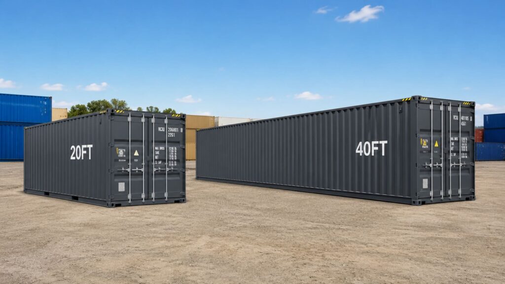 20ft and 40ft shipping containers side by side showing size comparison