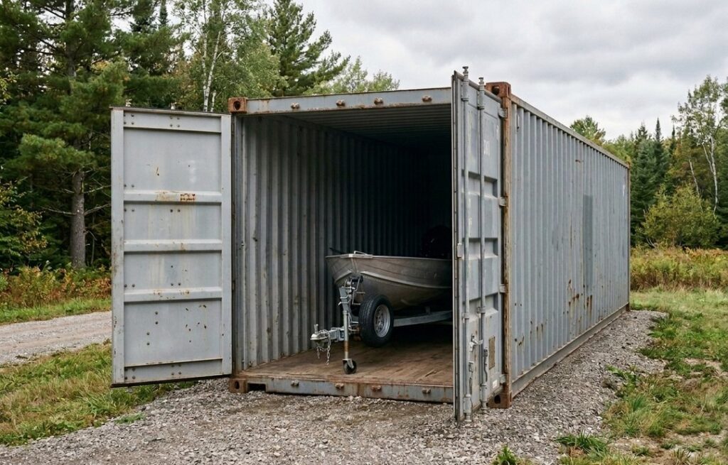 Shipping container used for vehicle, boat & rv storage