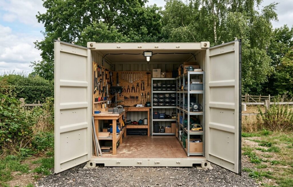 Shipping container used for workshops